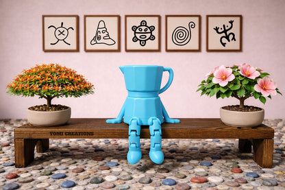 Puerto Rican taza greca shelf sitter sitting, collectible inspired by Puerto Rico's traditional coffee culture.